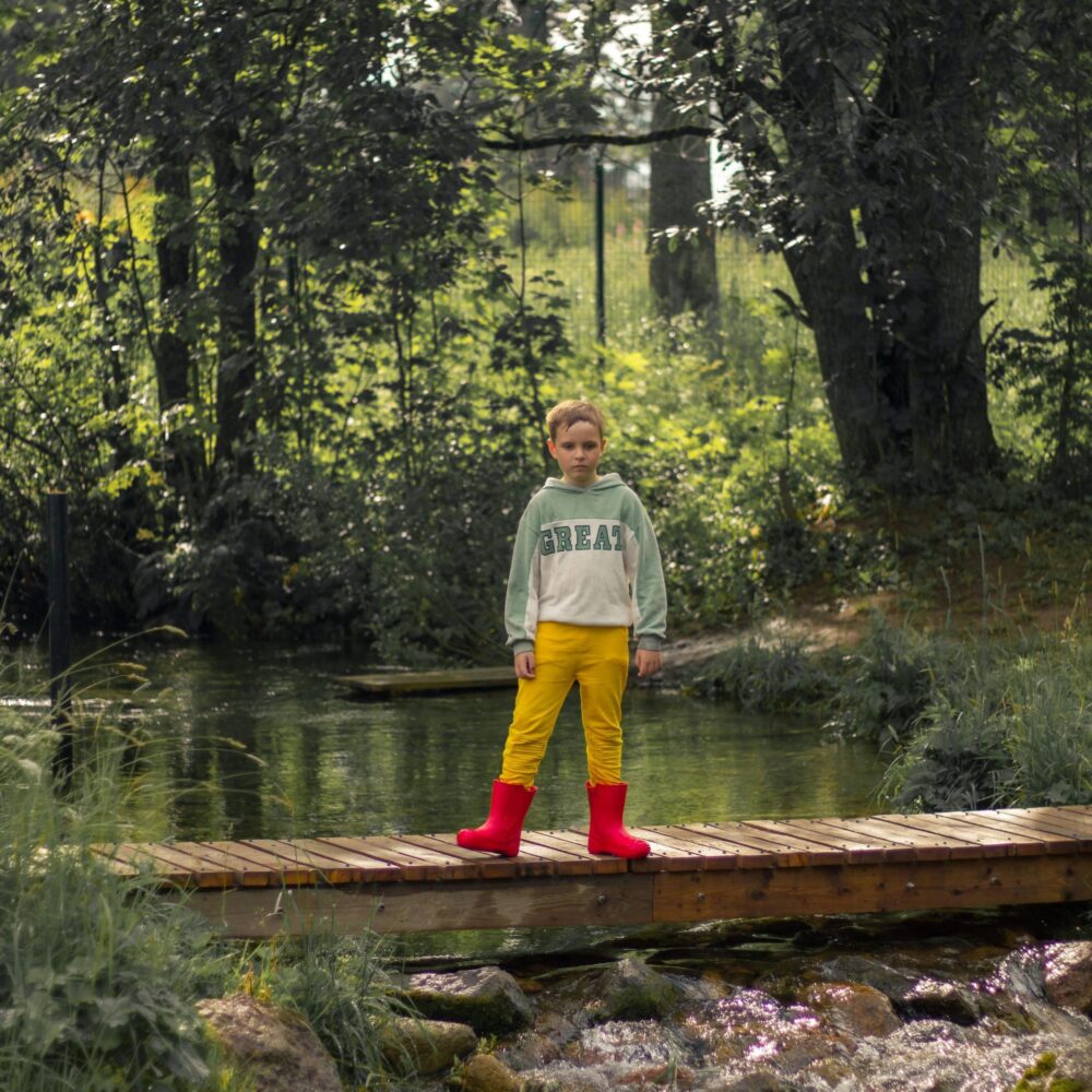 A little boy in a forest